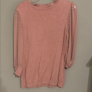 Adrianna Papell Pink Sweater with Sheer Polka Dot Sleeves